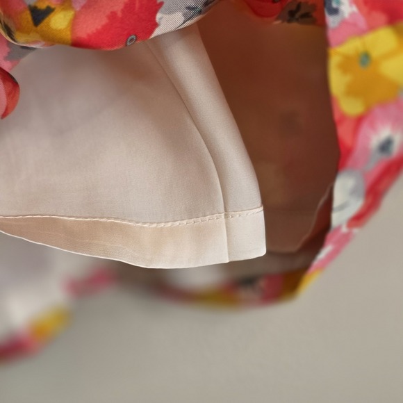 Boden Silk Floral Poppy Print Cap Sleeve Pleated Shift Dress Pink Yellow US 8 - Picture 5 of 9